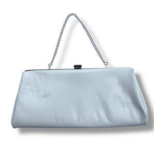 Vintage Clutch Purse Handbag White Silver Chain Top Handle